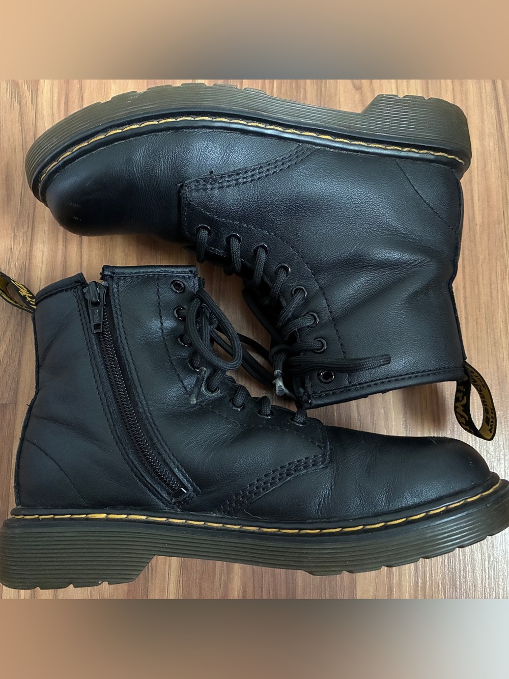 Dr. Martens Kid's Junior 1460 Softy T Leather Lace-Up Boots Black Zip Size 2